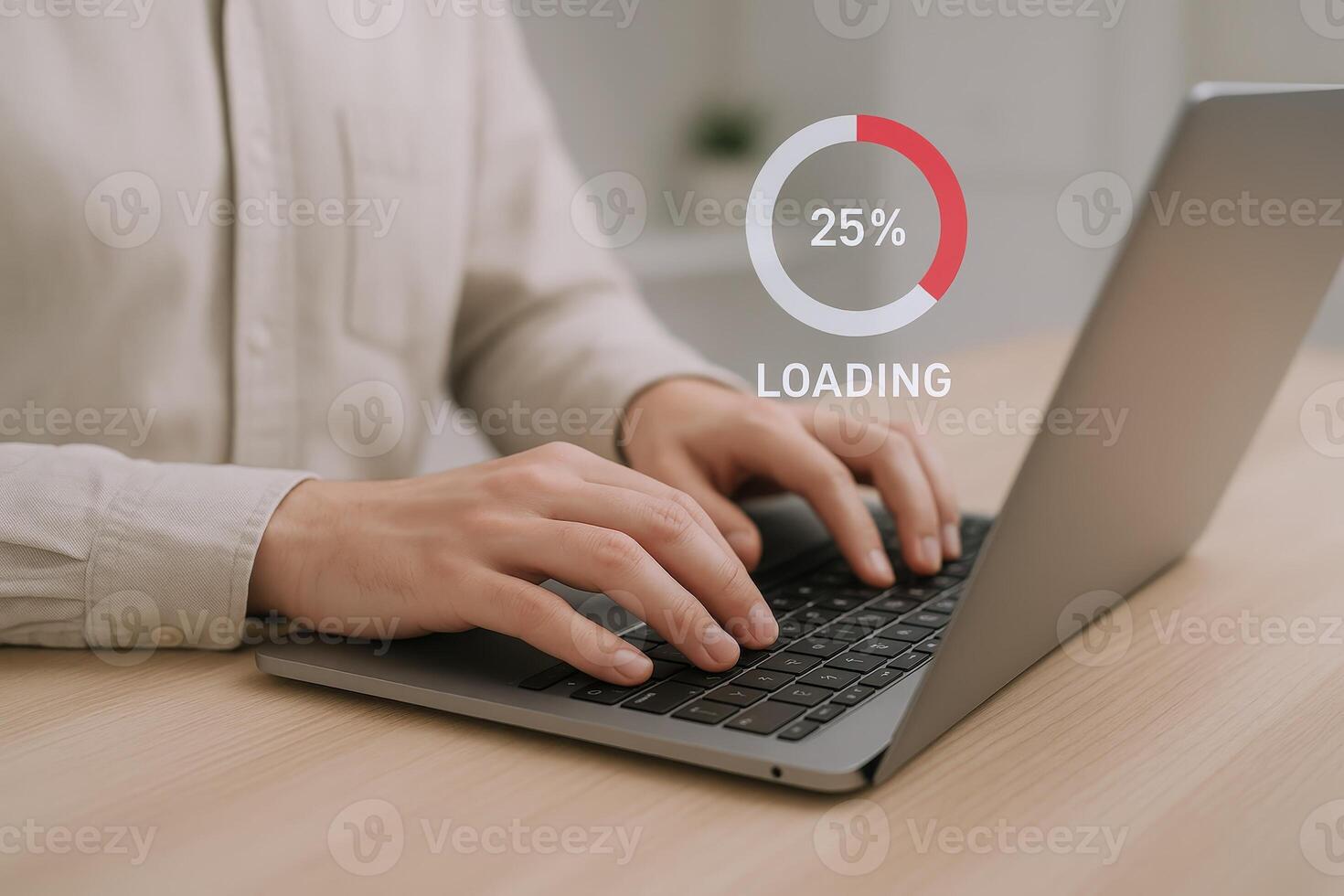 Man using laptop with loading animation, showcasing digital work, software progress, and modern technology photo