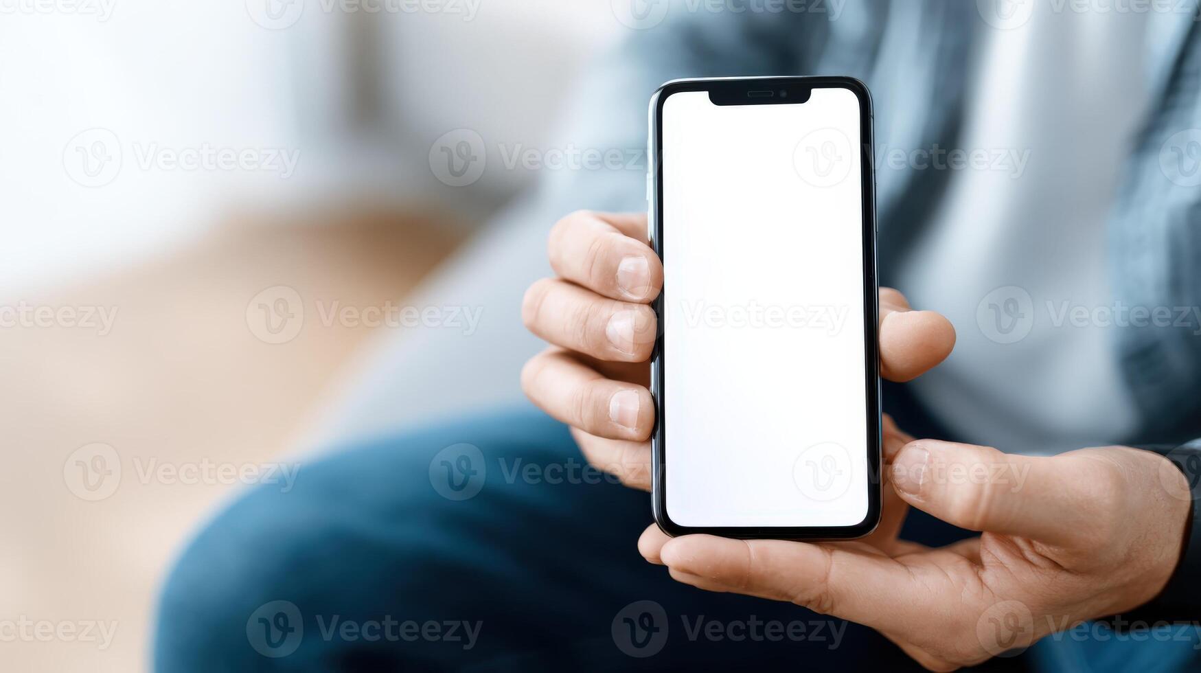Man Holding Smartphone with Blank Screen Display for UIUX Design Mockup and App Promotion photo