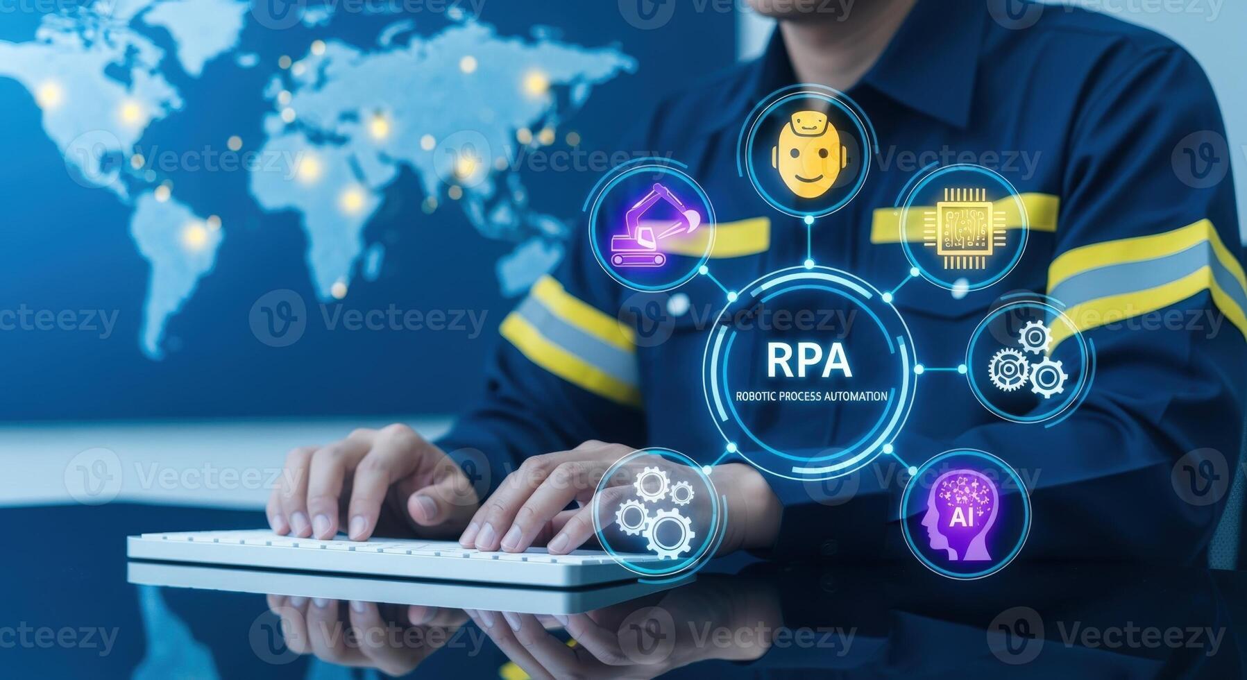 RPA Automation Engineer Working with Robotic Process Automation Technology for Business Transformation and Efficiency photo