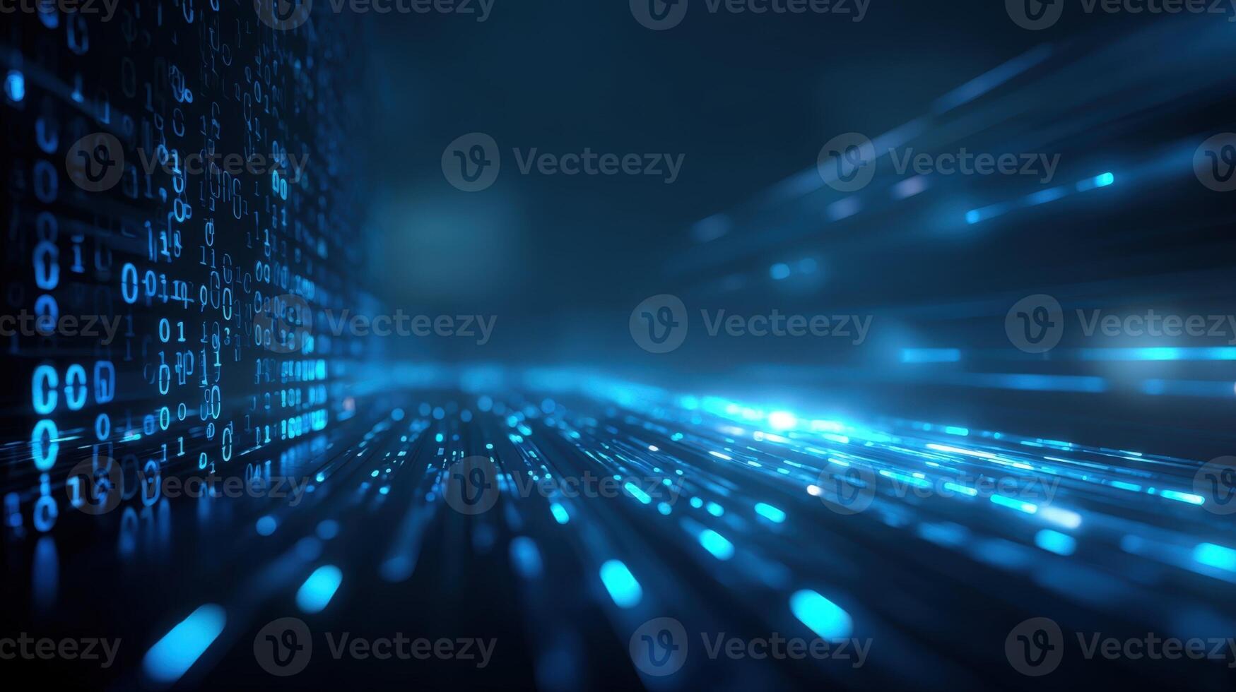 Digital Binary Code Stream Data Visualization, Futuristic Technology Background, Cyber Security and Network Transmission Concept photo