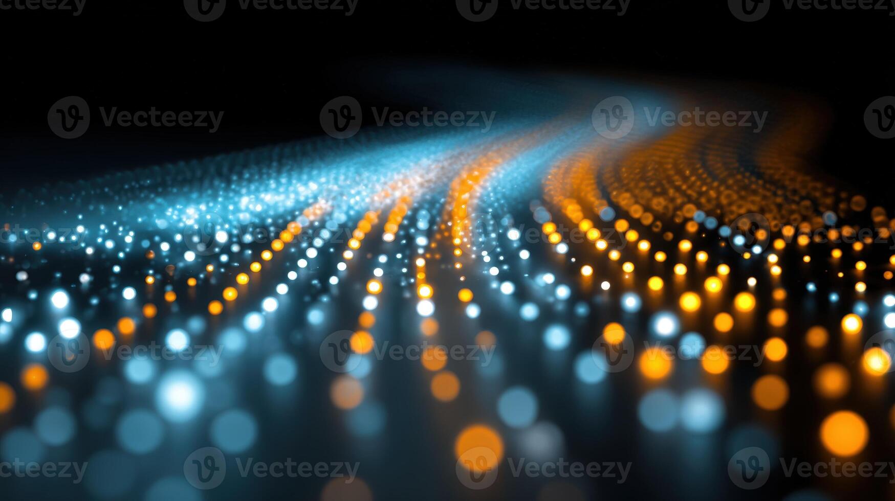 Abstract Data Stream Visualization with Blue and Gold Lights on Black Background for Technology Concepts photo