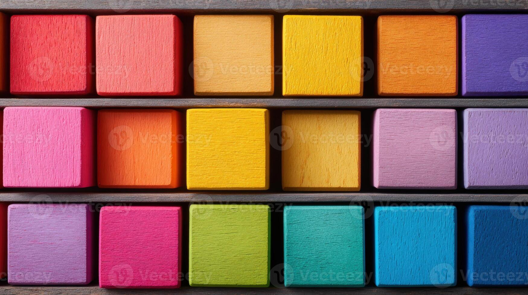 Colorful Wooden Blocks in a Row A Rainbow Spectrum of Creativity and Playfulness for Design photo
