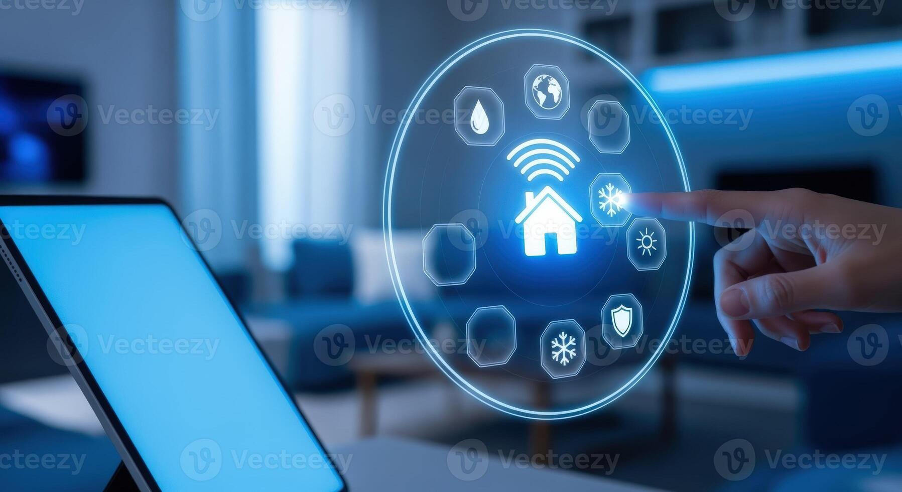 Smart Home Automation Control via Tablet Interface Modern Living, Energy Efficiency, and Security System photo