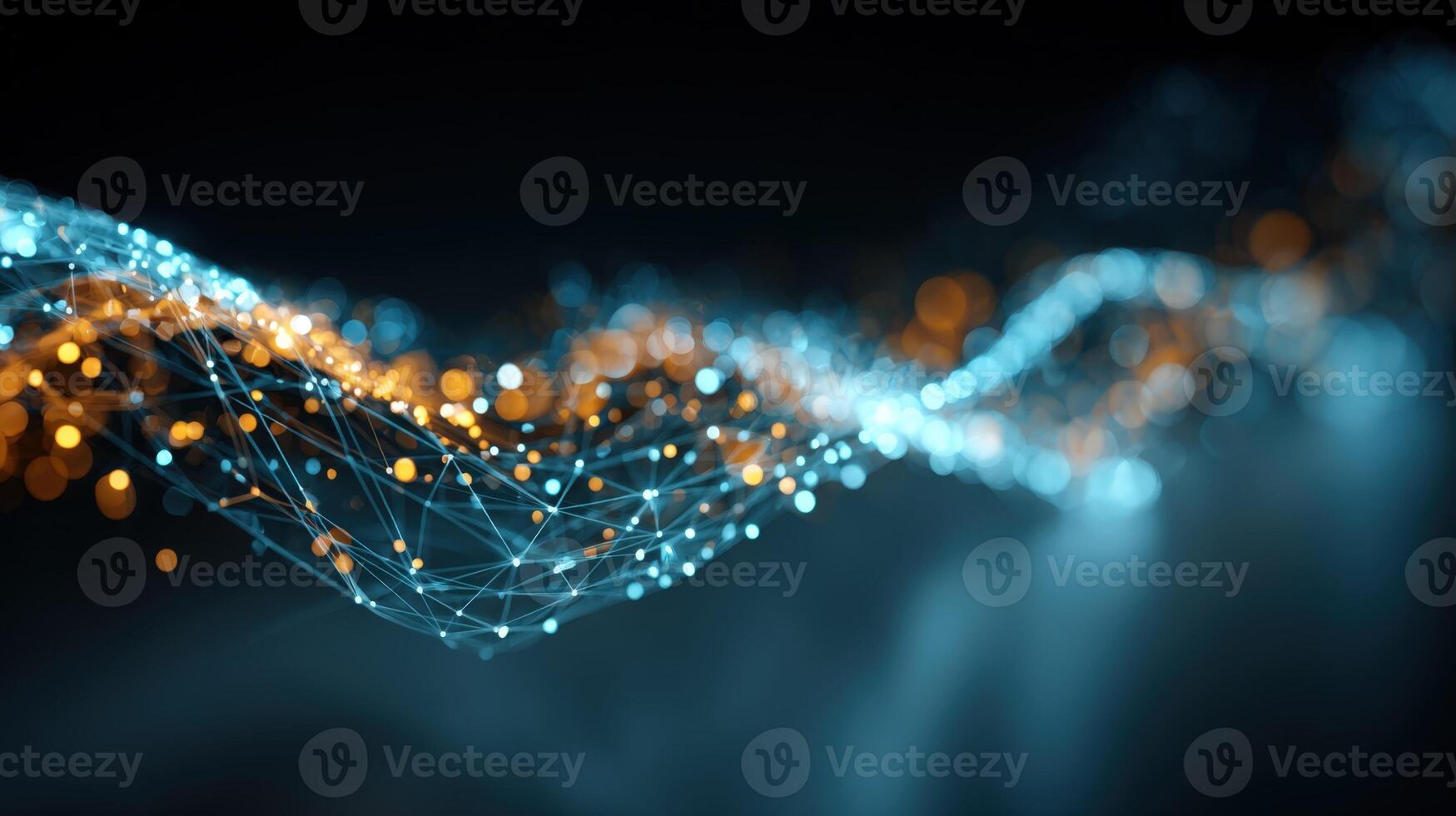 Abstract Connected Dots Network Wave Futuristic Data Visualization, Artificial Intelligence, and Digital Technology Concept photo