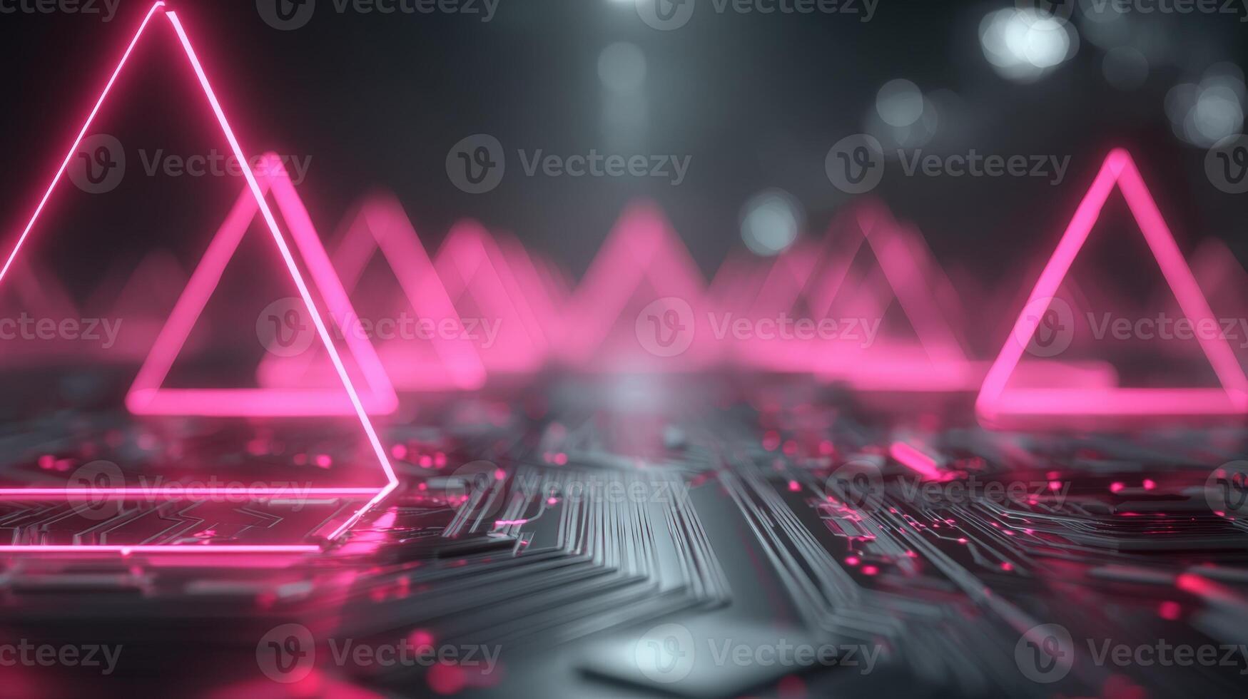 Abstract Technology Background with Neon Triangles Futuristic Cyberpunk Design for Digital Innovation Concepts photo