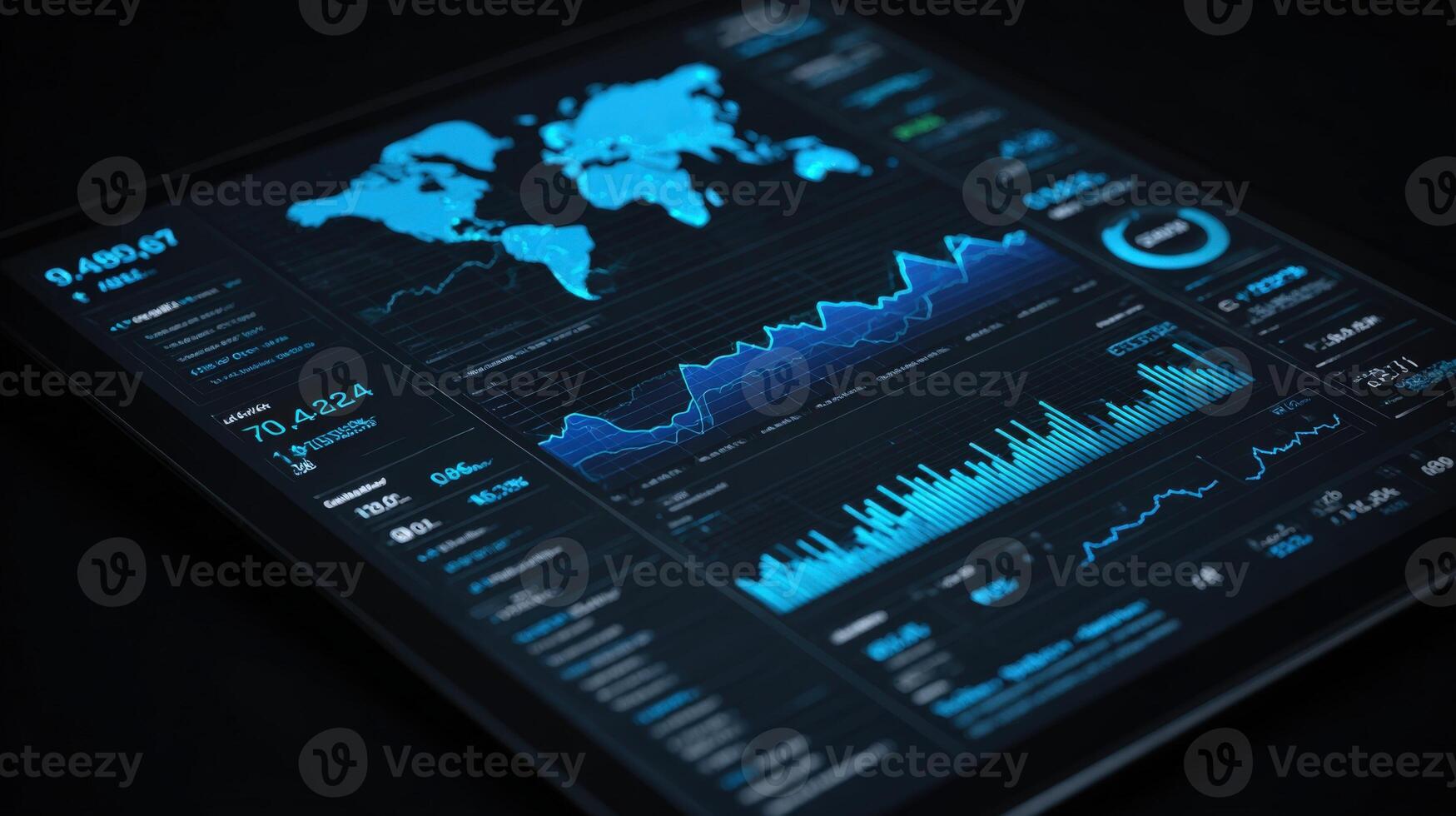 Digital Interface Displaying Global Market Data and Financial Analytics on a Modern Touchscreen Device photo