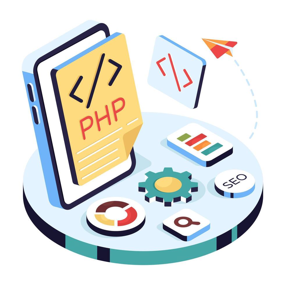 PHP and SEO integration illustration vector