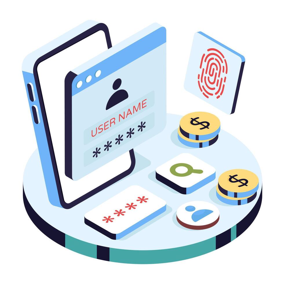 Phone login with secure identification elements vector