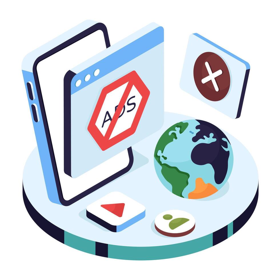 Ad blocking technology and tools illustration vector