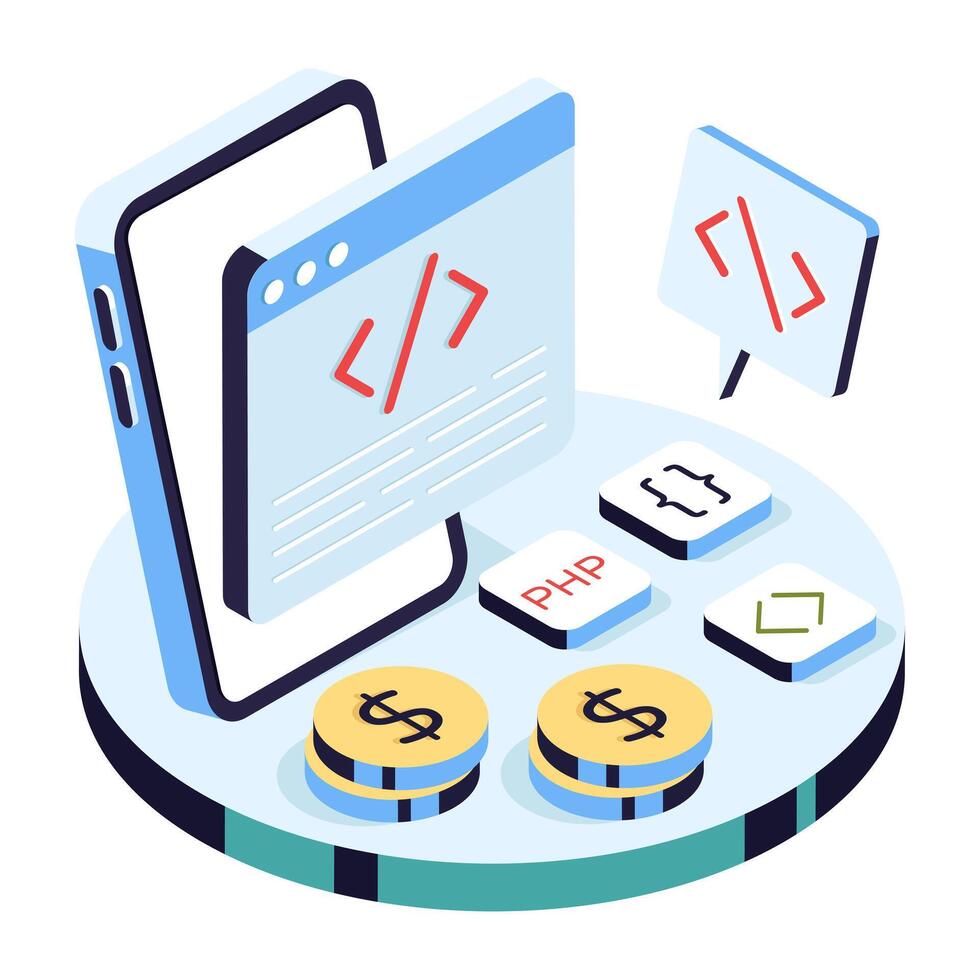 Mobile coding and PHP integration concept vector