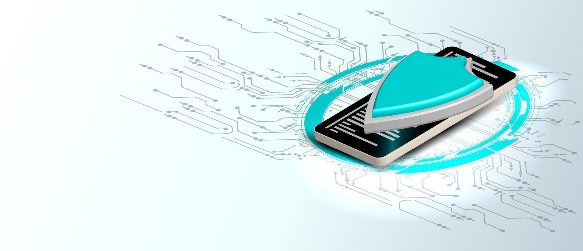 Smartphone with security shield graphic vector