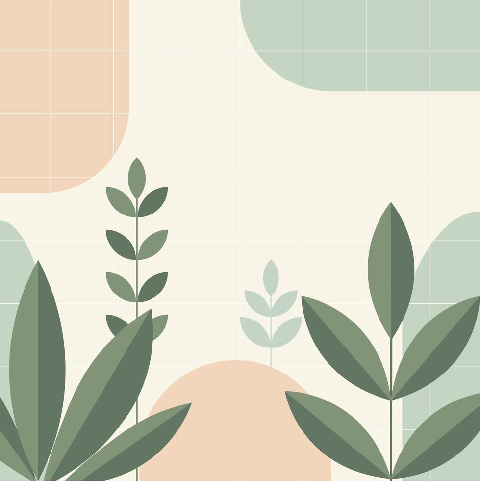 Abstract Botanical Background with Pastel Shapes and Greenery vector