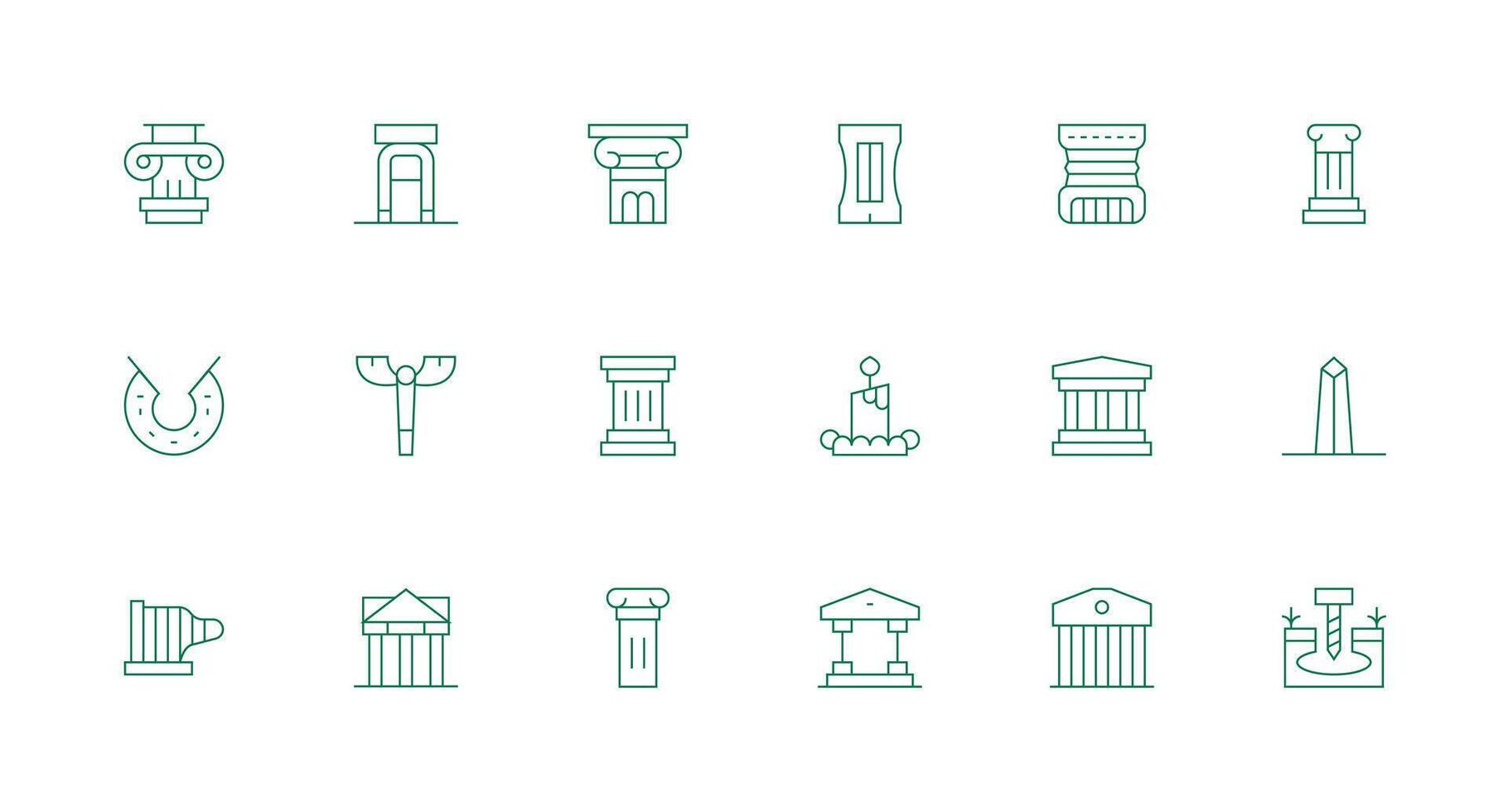 Pillar Icon Set with 18 Minimal Line Graphics All-Purpose Icon Design Pack vector