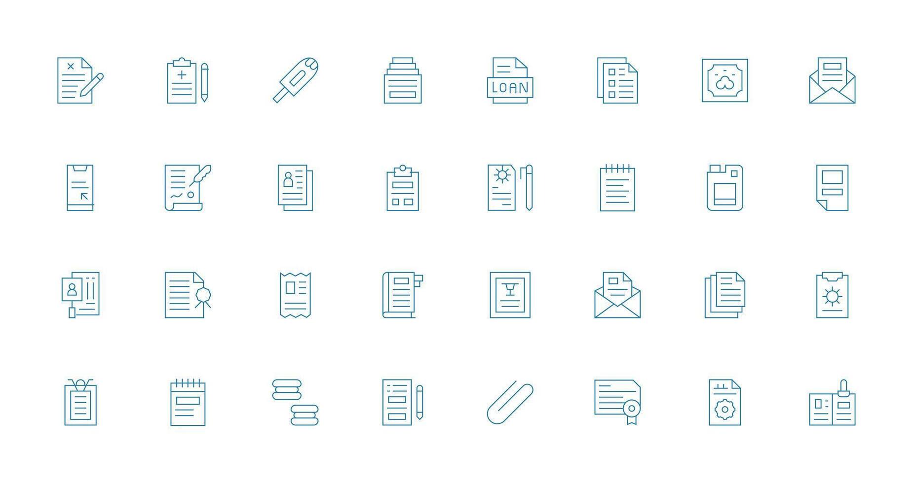 32 Icons for Paperwork in Thin Line Format UI Icon Set vector