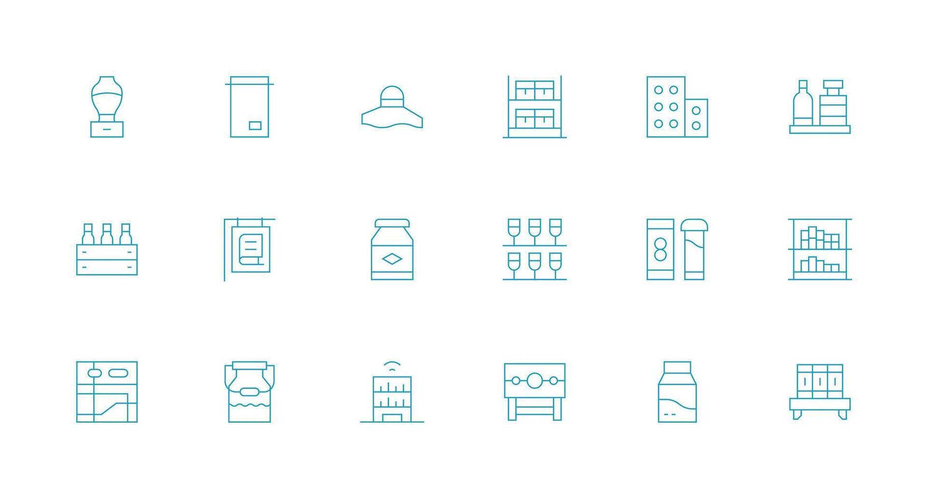 Shelf Icon Set with 18 Minimal Line Graphics General Use Icon Pack vector
