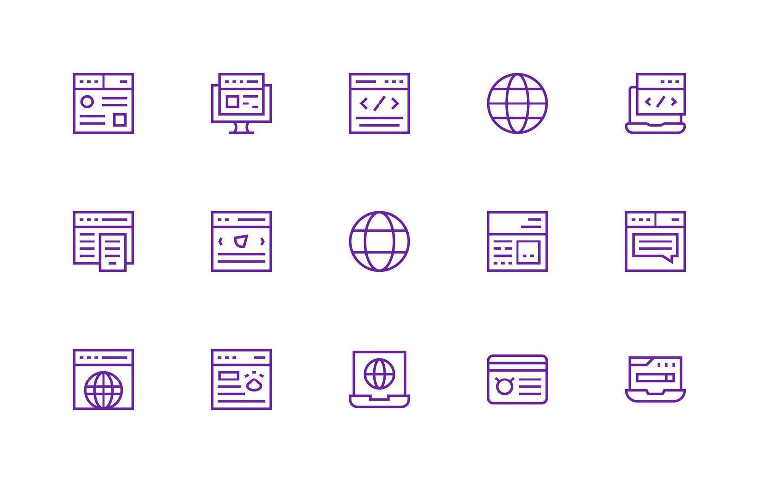 Browser Icon Collection with 15 Regular Line Designs Customizable Icon Series for Mobile Screens vector