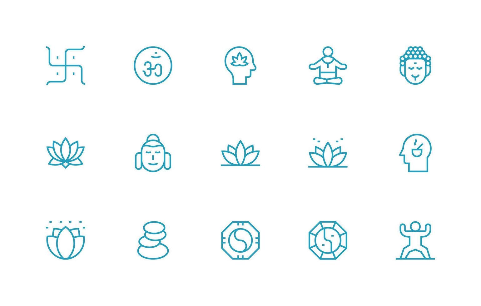 Regular Line Style Meditation Icons with 15 Vectors UI Icon Set