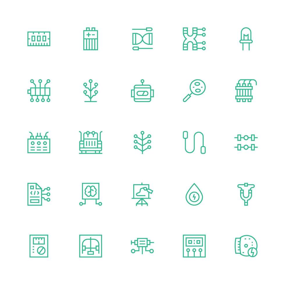 Medium Stroke Outline Style Circuit Icons with 25 Vectors Compact Icon Set