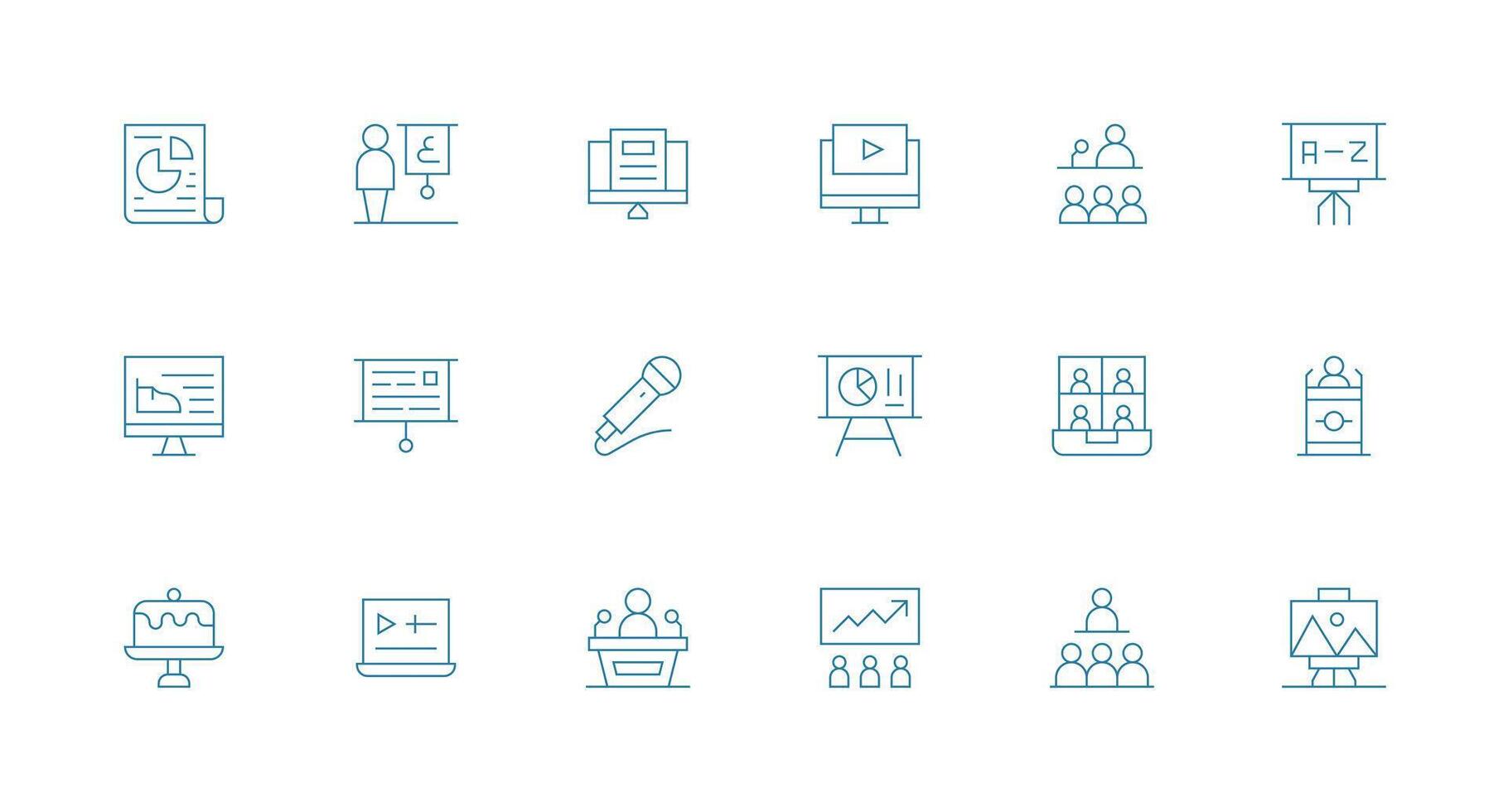 18 Icons for Presentation in Minimal Line Format Pixel Perfect Icon Set vector