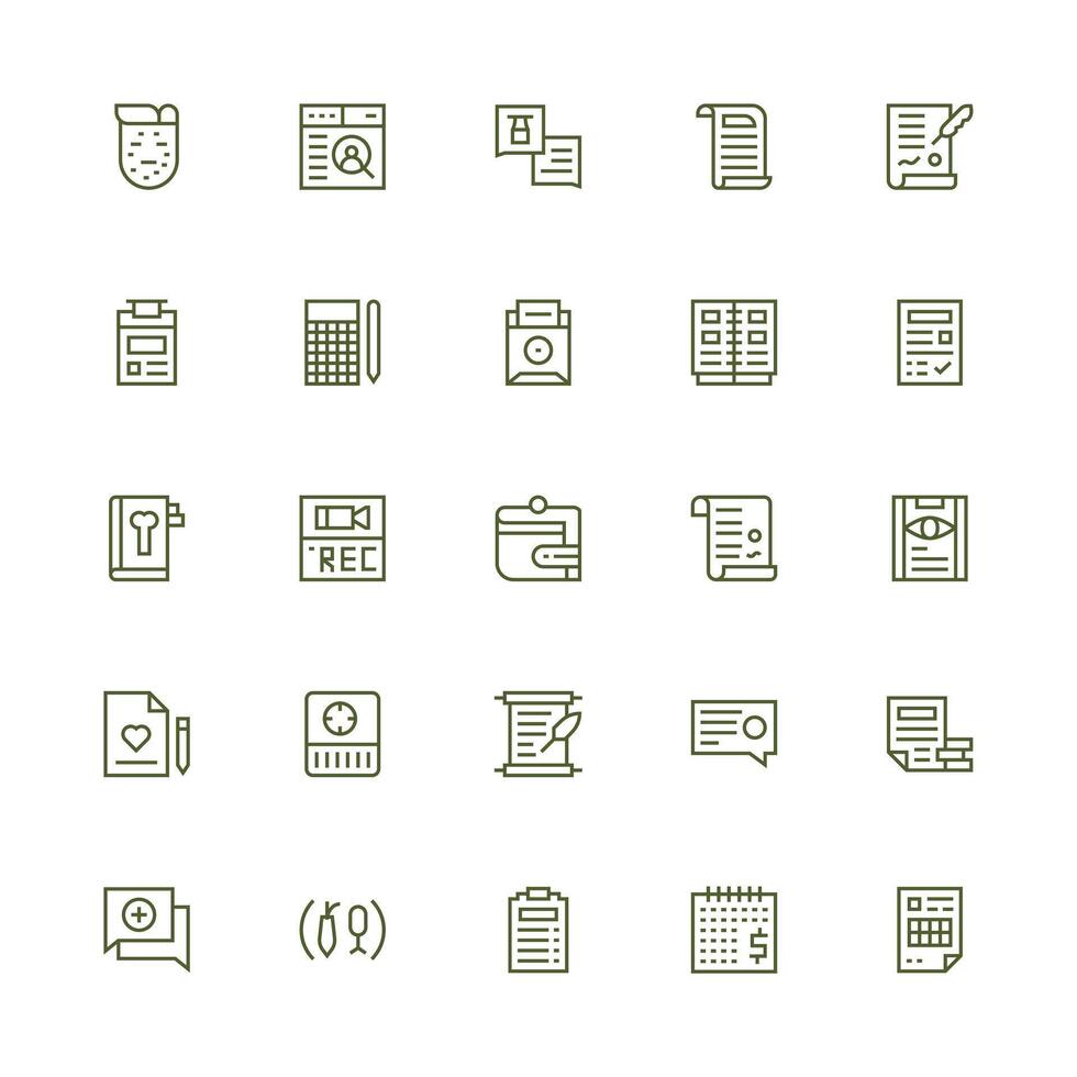 Record Icon Set with 25 Medium Stroke Outline Graphics Interface Icon Collection for Daily Projects vector