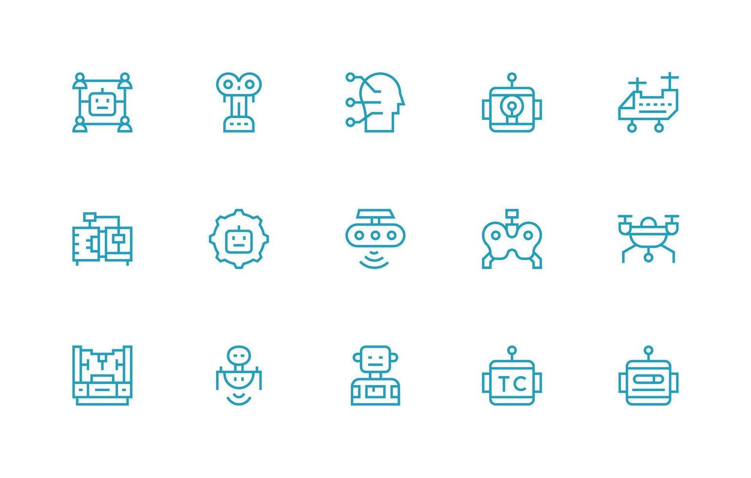 15 Regular Line Designs for Robotics Icons Icon Set for Apps vector