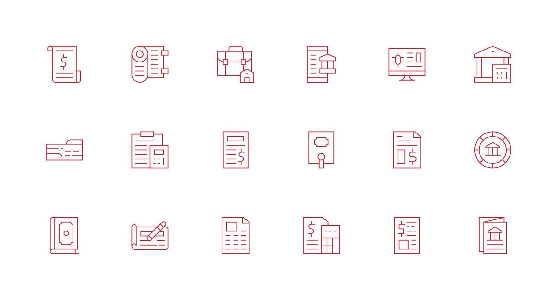 Ledger Set with 18 Minimal Line Icons Web and App Icon Pack Collection vector