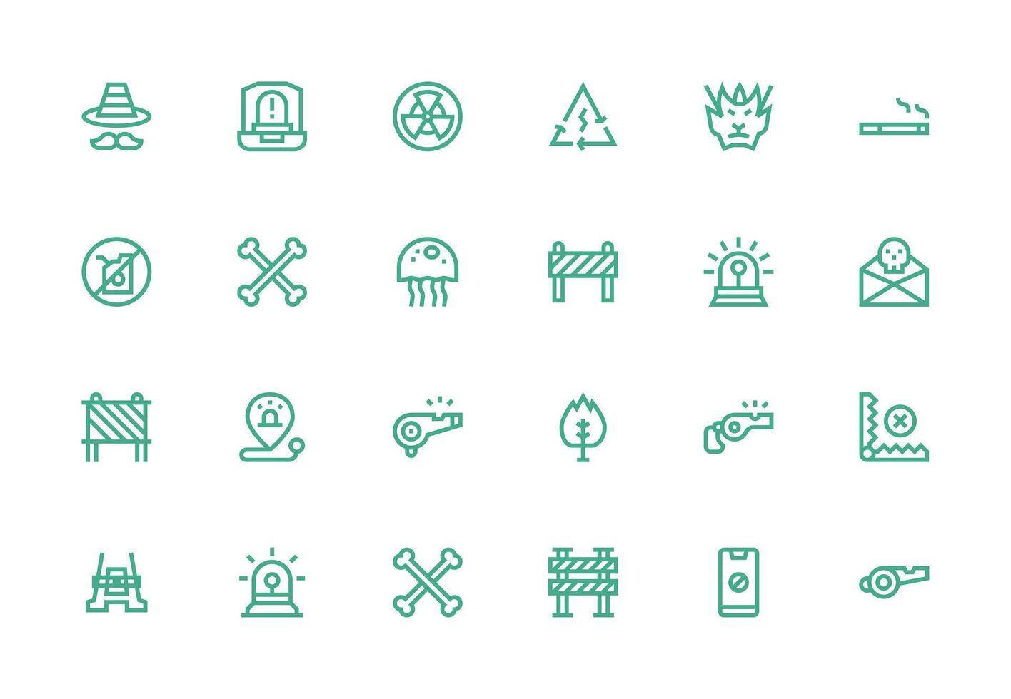 Caution Icon Set with 24 Thick Line Line Graphics Clean Set for Layout Prototypes vector