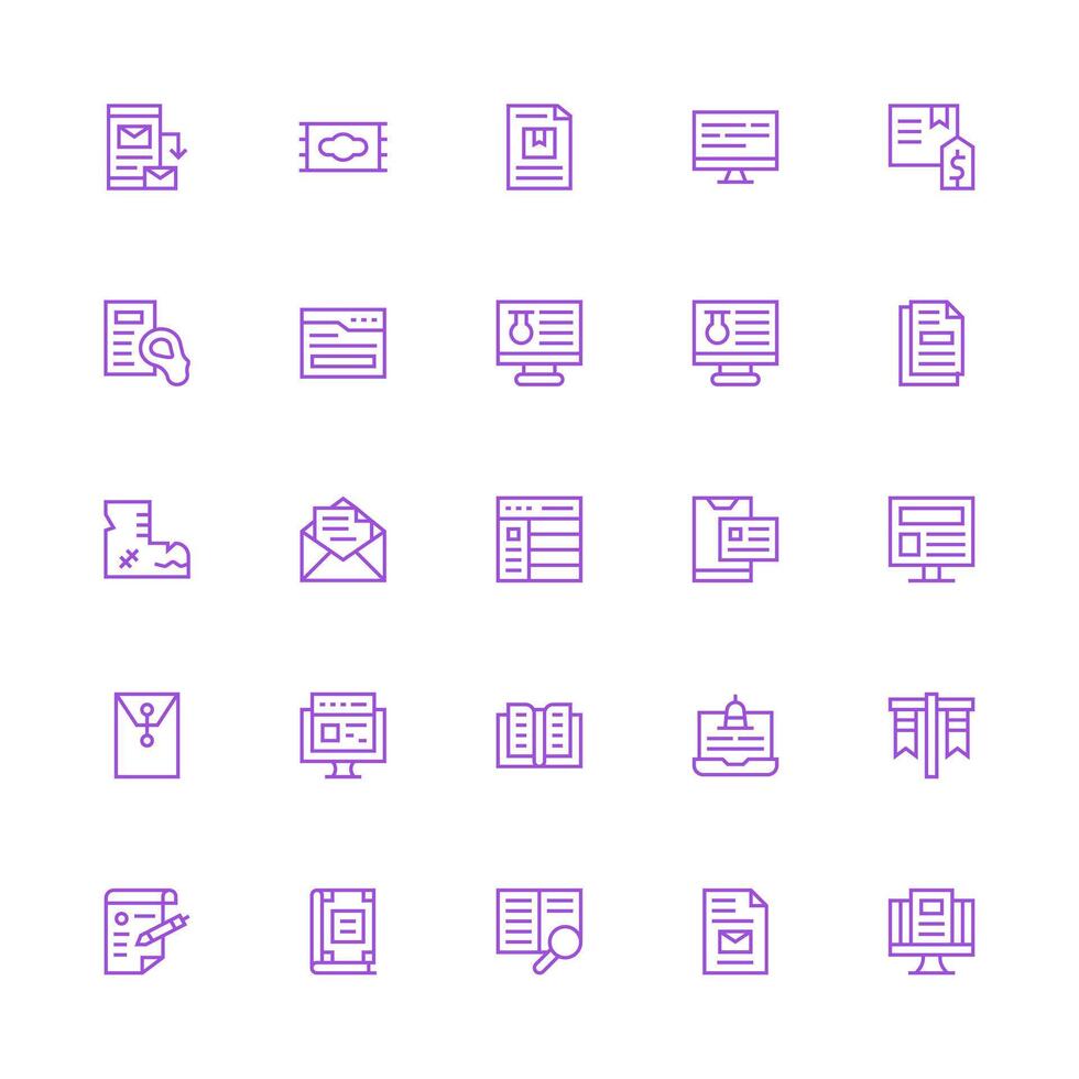 25 Medium Stroke Outline Icons for Digital Document Graphics Interface Icon Collection vector
