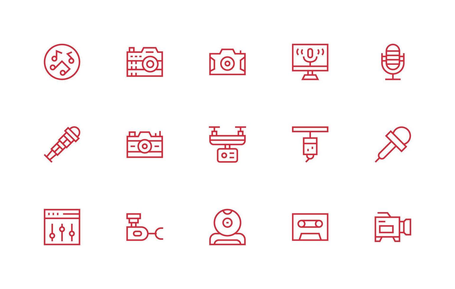15 Icons for Recording in Regular Line Format Complete Icon Set for Mobile Apps vector