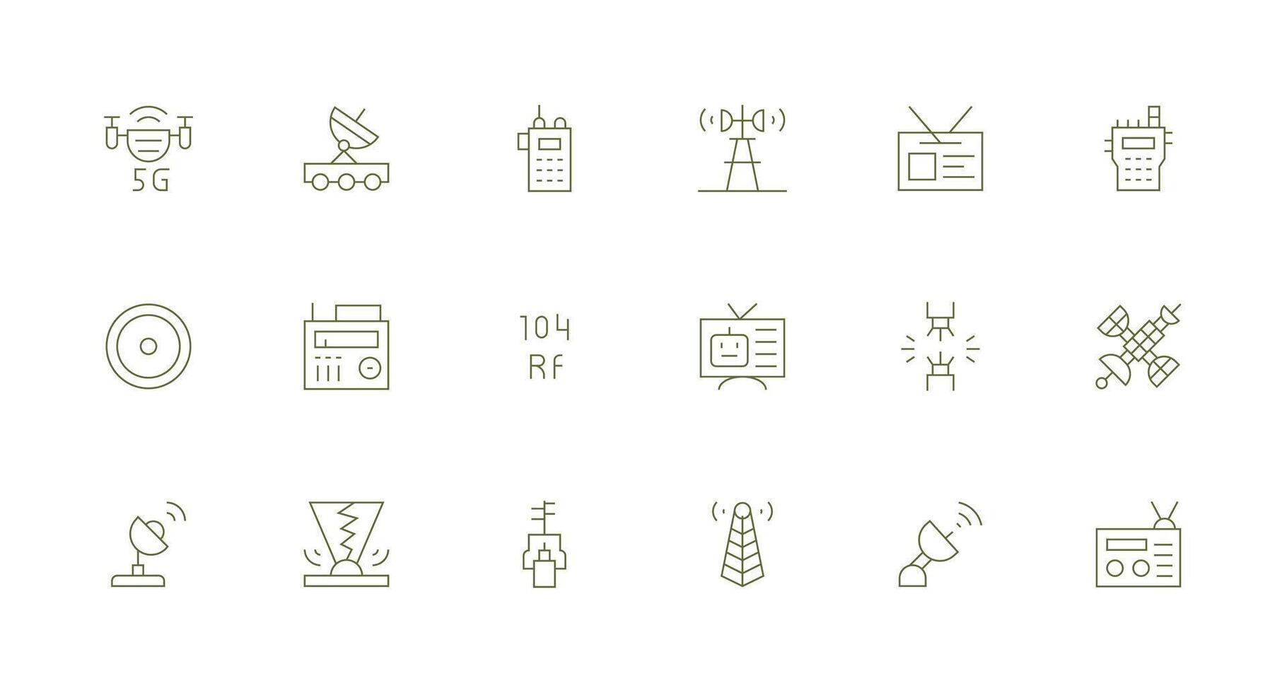 Antenna Icon Set with 18 Minimal Line Graphics Simplified Icon Pack for Visual Tools vector