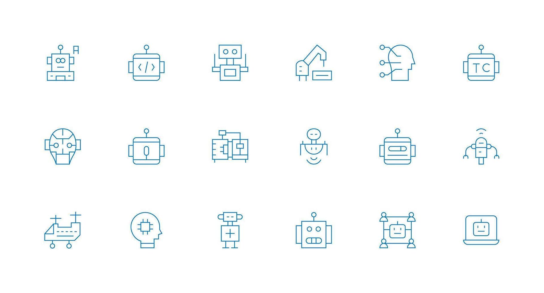 18 Icons for Robotics in Minimal Line Format Scalable Icon Pack vector