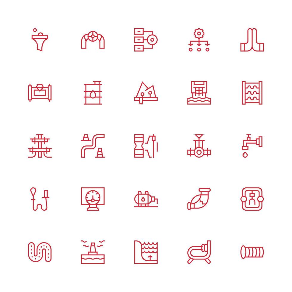25 Medium Stroke Outline Style Icons from Pipeline Collection Simplified Icon Pack for Visual Tools vector