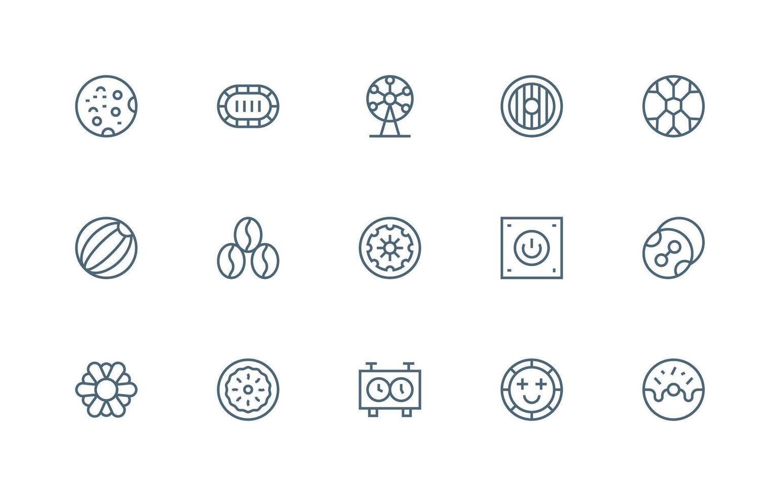 Round Design Icons featuring 15 in Regular Line Style Quick Access Icons for UI Development vector