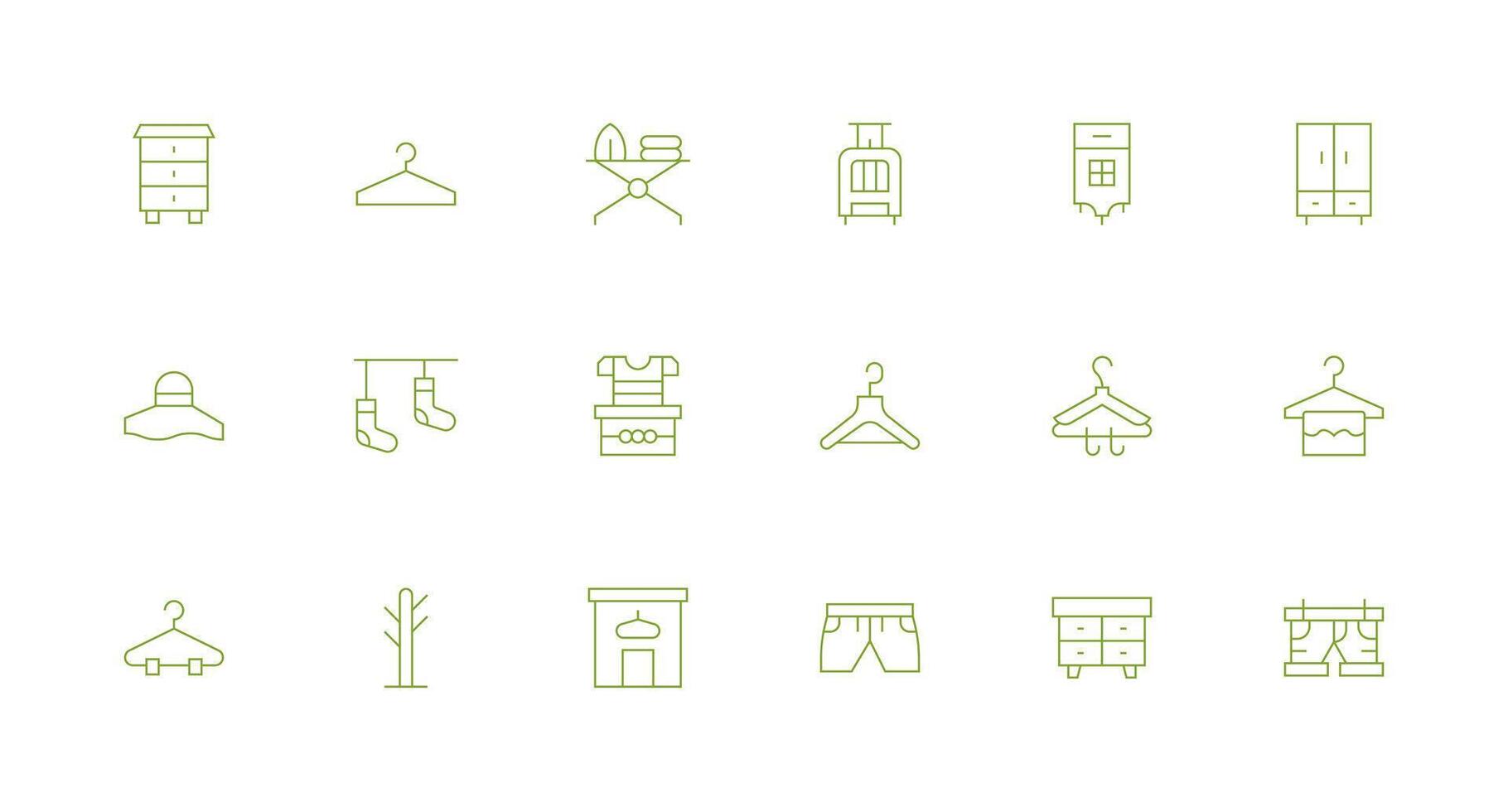 18 Icons for Wardrobe in Minimal Line Format Scalable Icons for Cross-Platform Interfaces vector