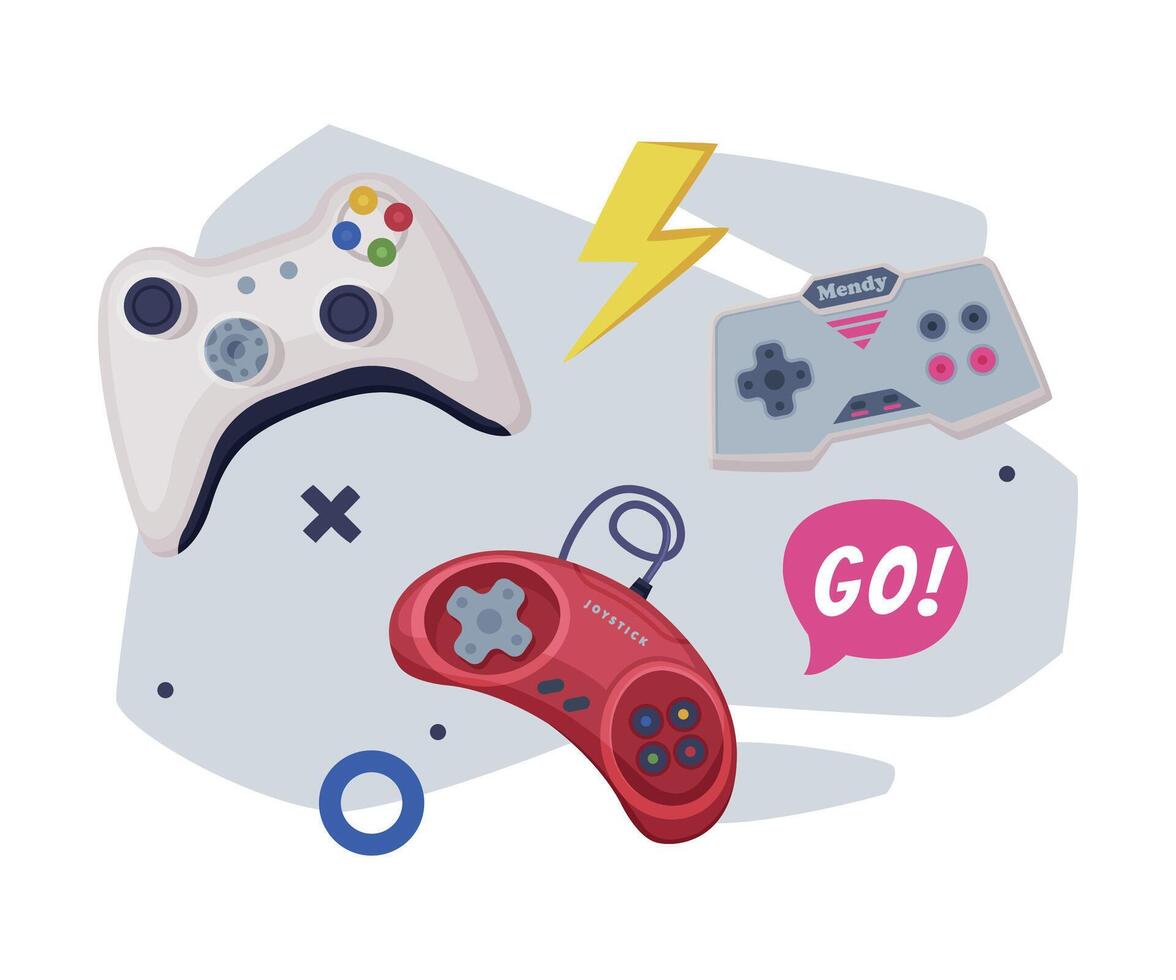 Game Joysticks, Modern And Retro Gamepads Controllers, Game Players Consoles Set Illustration on White Background vector