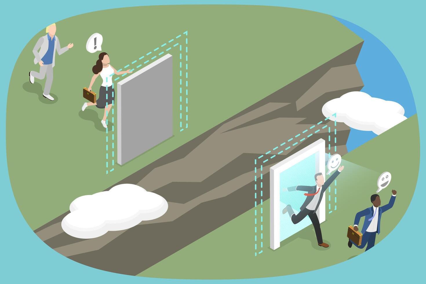 People navigating through doors of opportunity vector