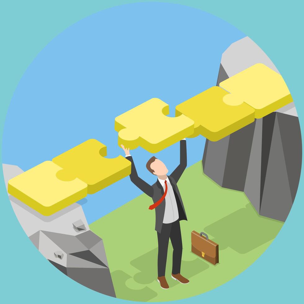 Businessman constructing a puzzle bridge vector