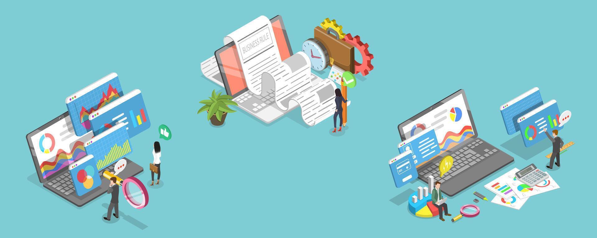 Professionals analyzing data on screens vector