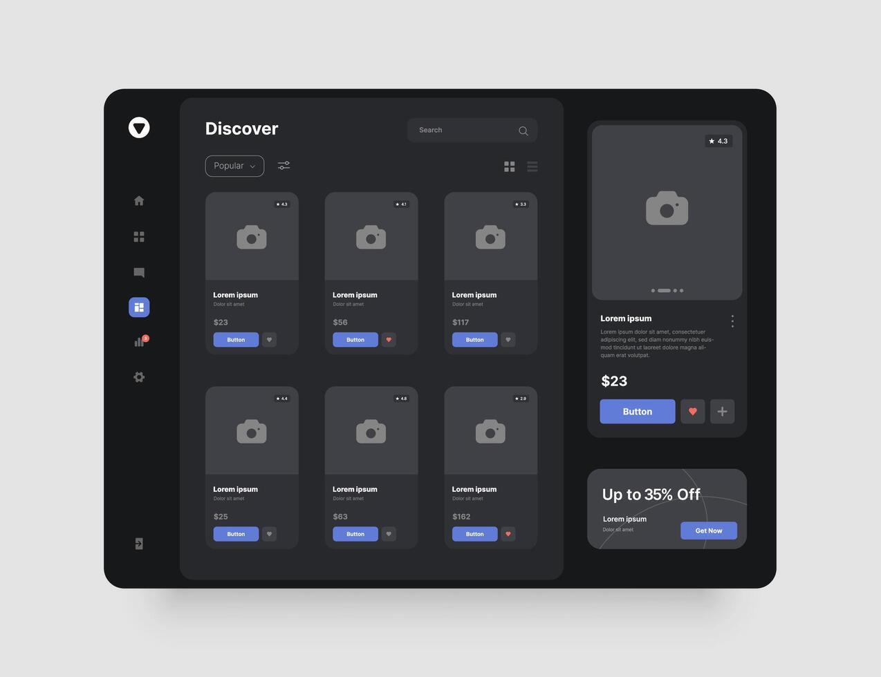 Concept app interface for online store, hotel booking or social media. Dark Tone Dashboard Design with UI and UX elements. vector