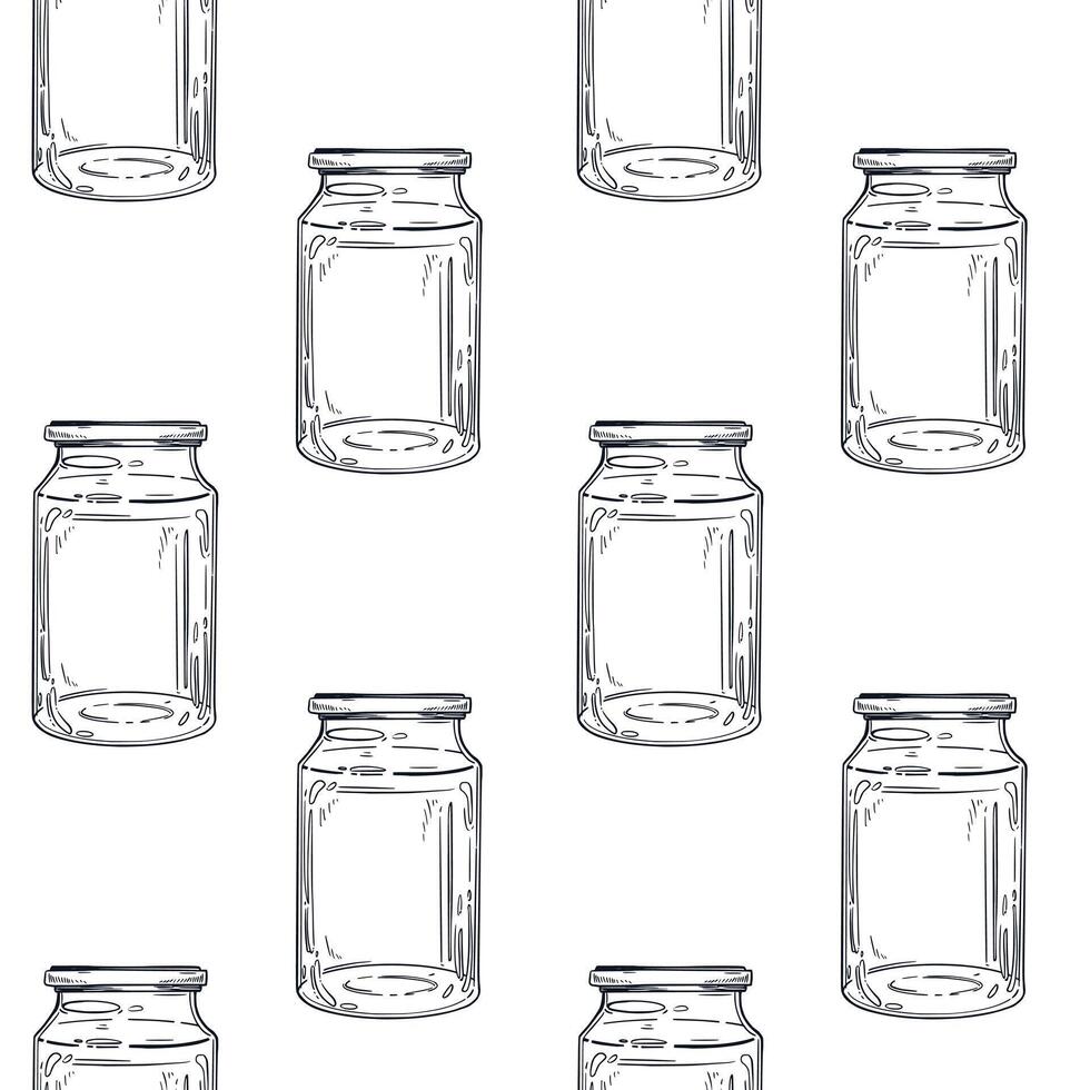 Seamless pattern of empty storage jars. All objects are hand-drawn in ink converted into . The illustration is suitable for printing on paper, fabric, for decorating the packaging vector