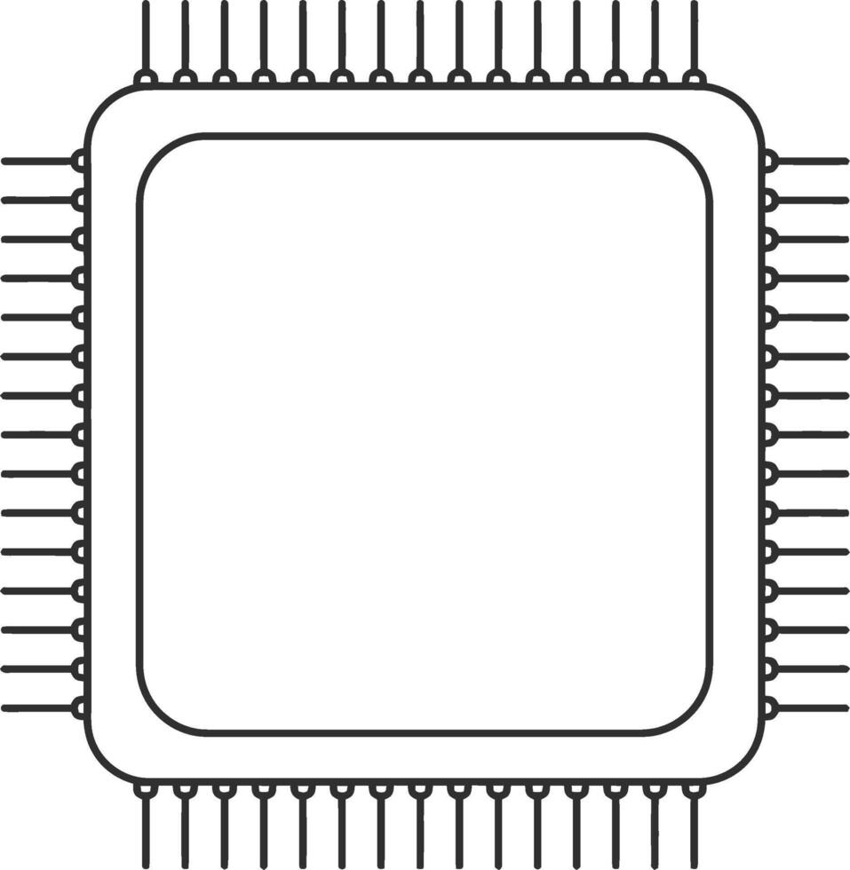 Simple Outline Integrated Circuit Chip Microprocessor Technology Component Icon vector