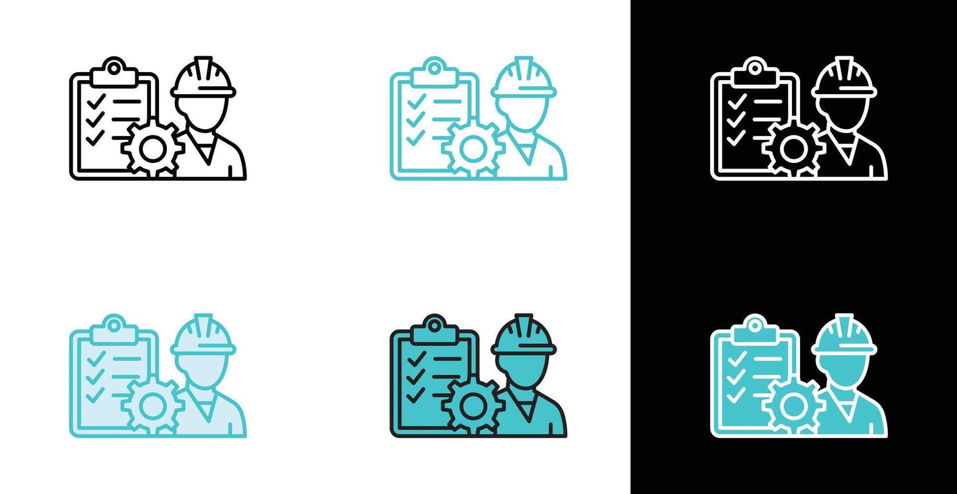 Engineer with clipboard and gear for technical service and planning icon in line and fill style vector