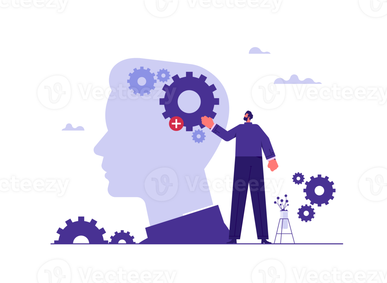 Learn new things or knowledge development for new skill concept, up skill, improve work qualification, businessman add new skill or gear into human head to upgrade working skill png