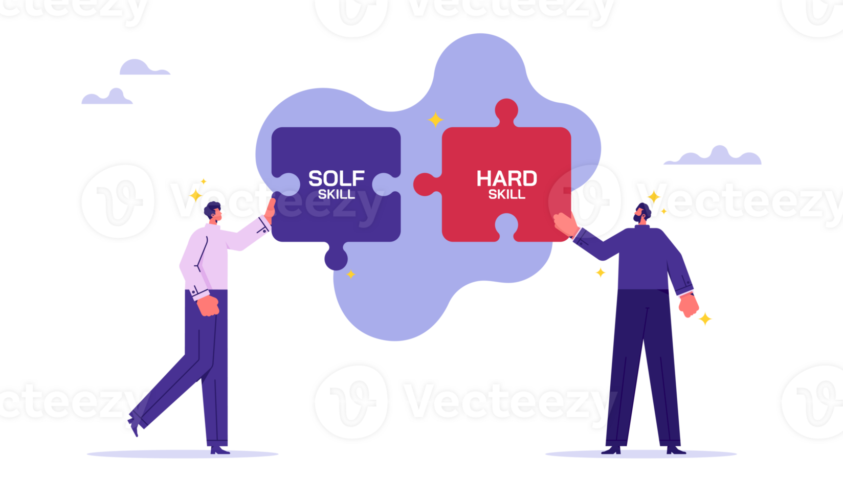 Hard vs soft skills concept, business team connecting two jigsaw pieces between hard vs soft skills, office workers empathy, communication, idea development at work png
