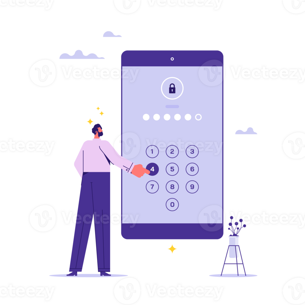 Security system for protect data account and user key password for login mobile phone application, secure login and password concept png
