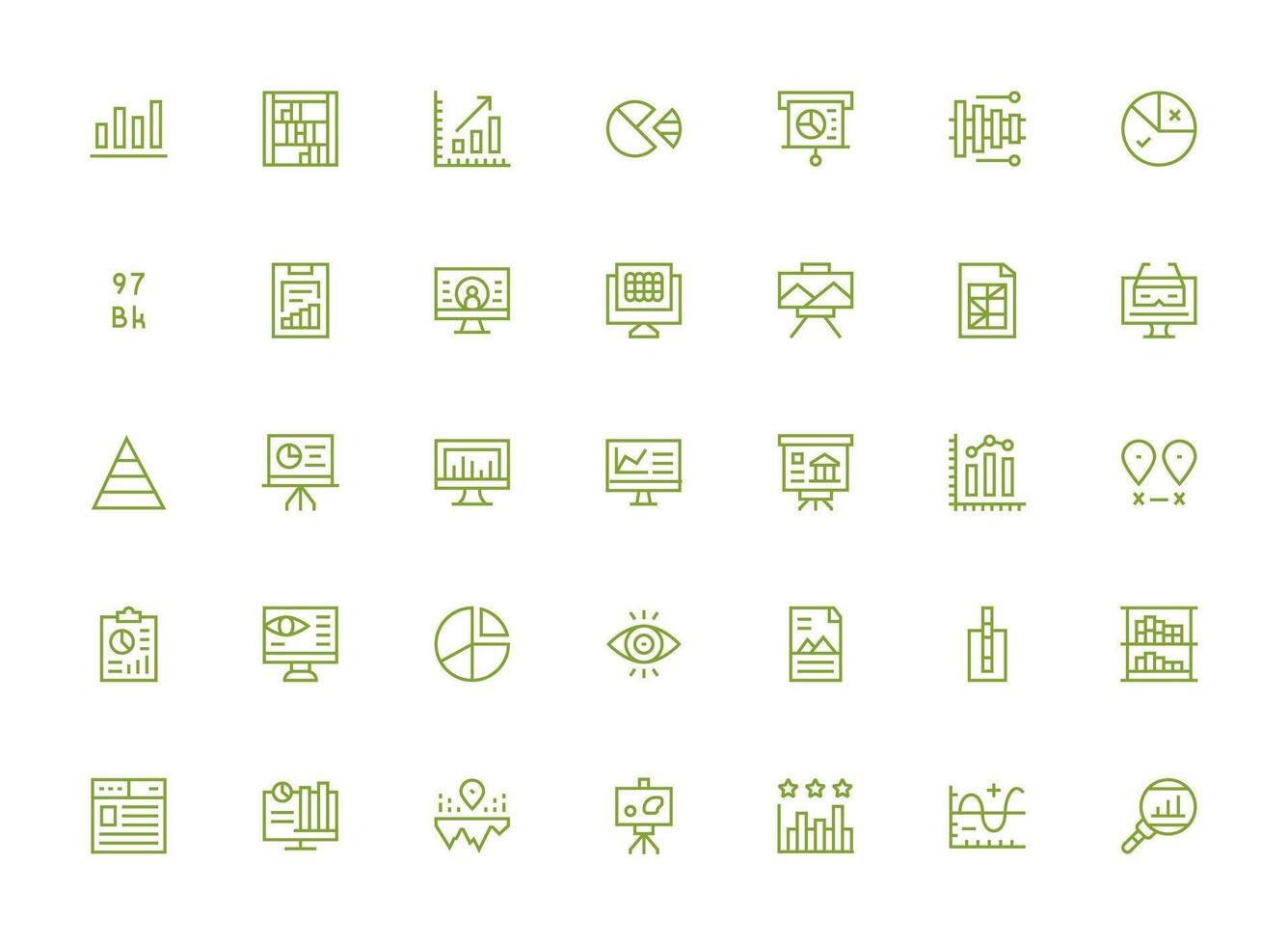 Data Visualization Icon Set with 35 Regular Clean Line Graphics Multi-Style Icons for Creative Projects vector