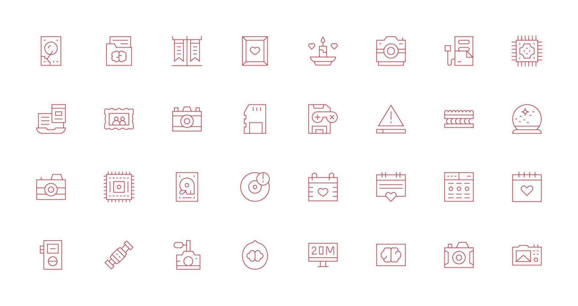 Thin Line Style Memory Icons with 32 Vectors Web and App Icon Pack Collection