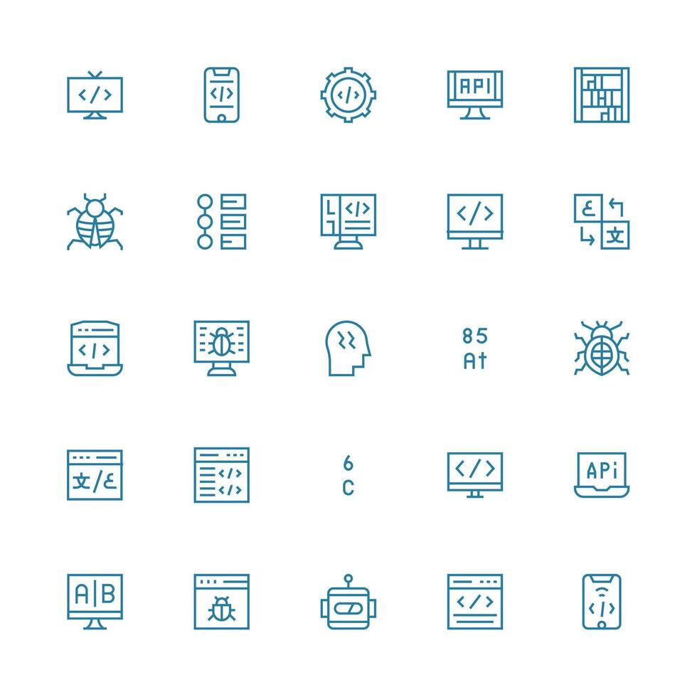 25 Medium Stroke Outline Vectors for Programming Theme Neutral Style Icons for Any Project