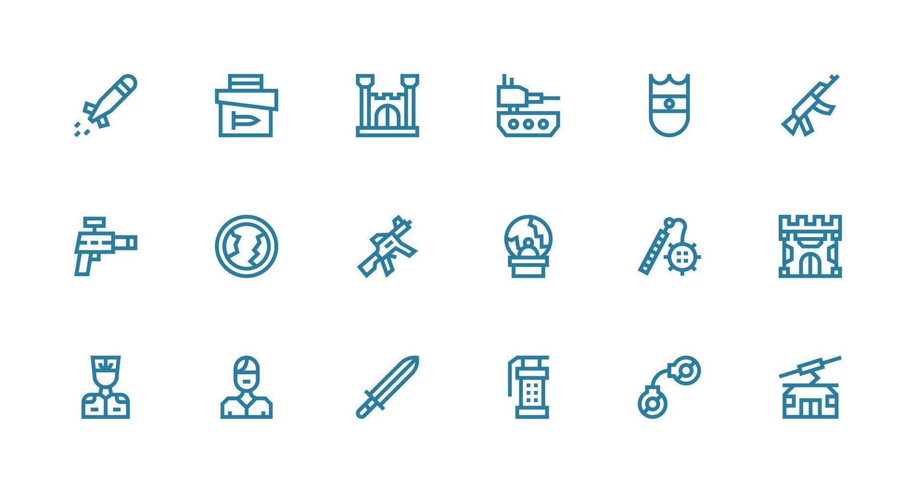 18 Icons for War in Strong Stroke Line Format Web and App Icon Pack Collection vector