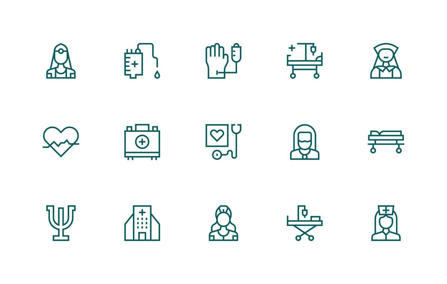 15 Regular Line Style Icons from Patient Care Collection Sharp Icons for Presentations vector
